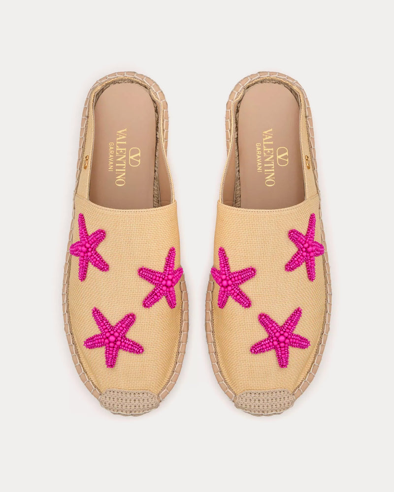 Valentino Escape in Raffia with Starfish Embroidery Natural Mules - 2