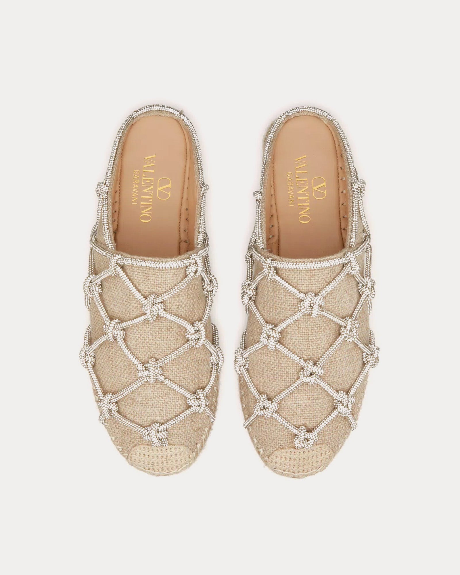 Valentino Resort Linen with Crystal Mesh Natural / Crystal Mules - 2