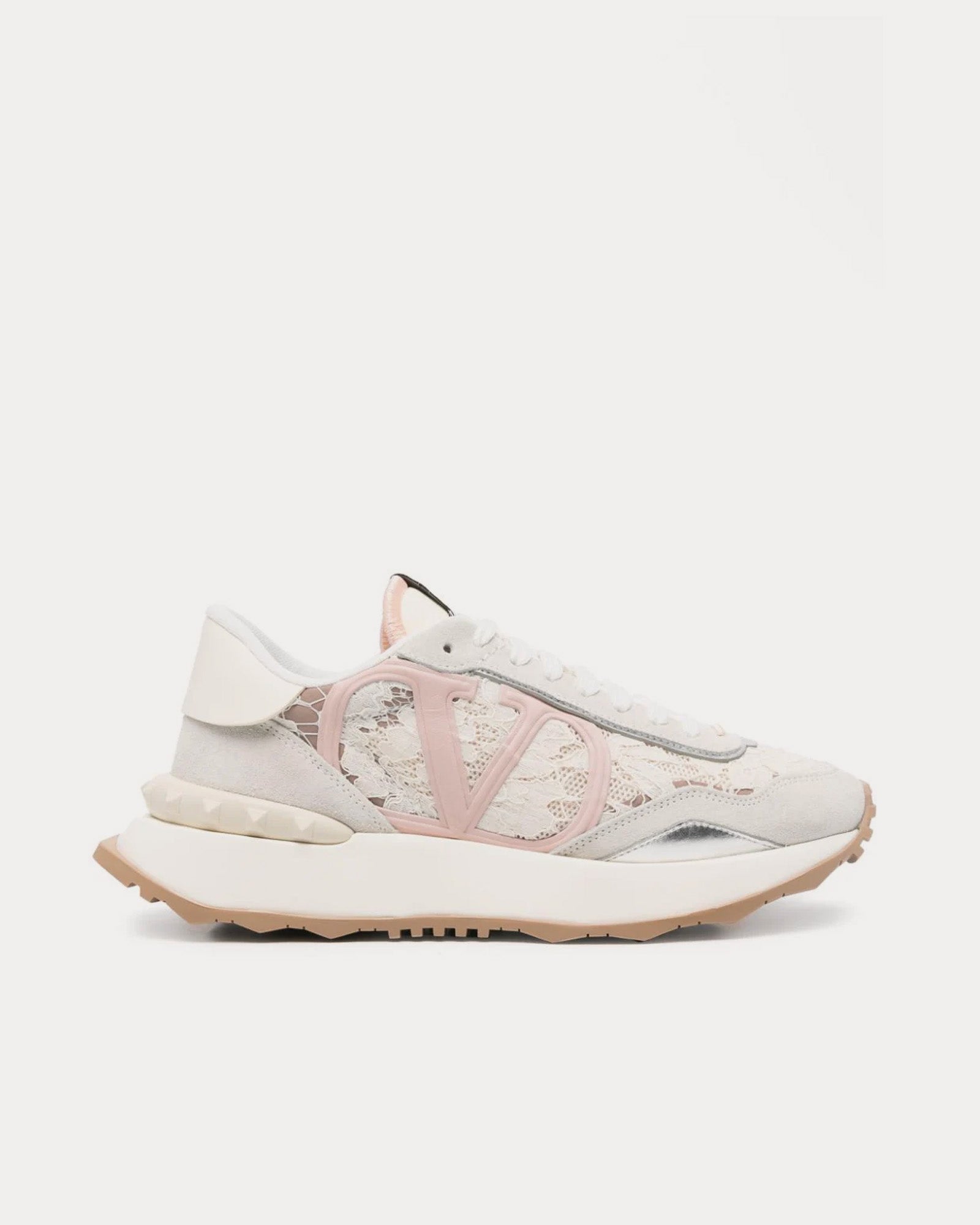 Valentino Lacerunner Lace & Mesh Ivory White / Light Grey / Light Pink Low Top Sneakers - 1