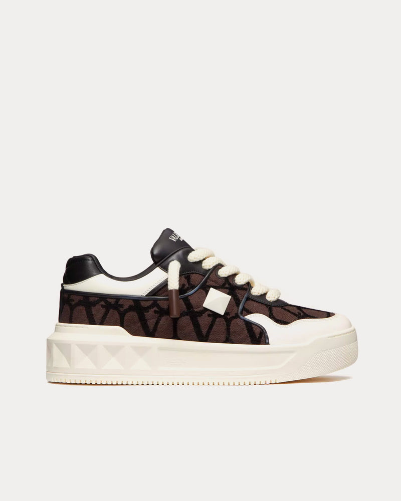 Valentino ONE STUD XL Nappa Leather & Toile Iconographe Fabric Fondant Low Top Sneakers - 1