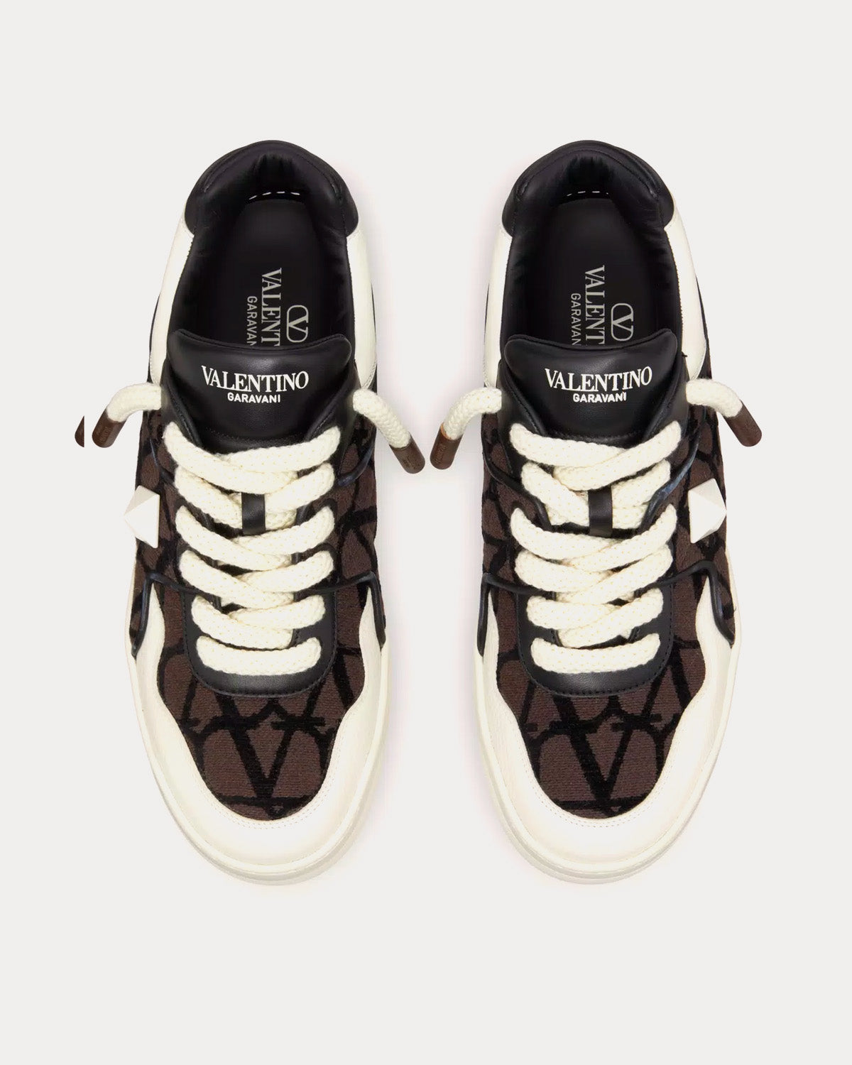 Valentino ONE STUD XL Nappa Leather & Toile Iconographe Fabric Fondant Low Top Sneakers - 2