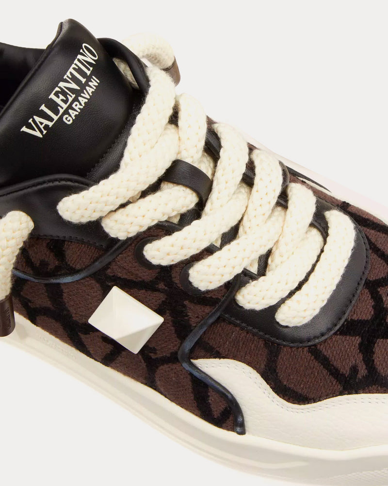 Valentino ONE STUD XL Nappa Leather & Toile Iconographe Fabric Fondant Low Top Sneakers - 5