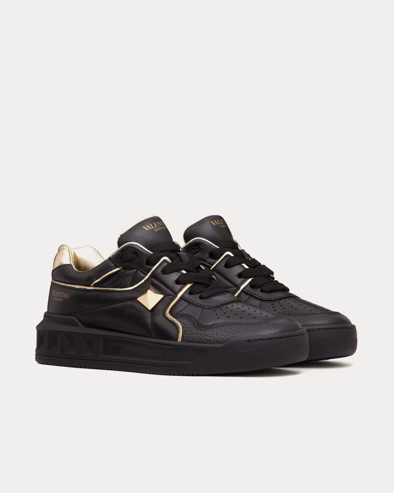 Valentino One Stud Calfskin Black / Platinum Low Top Sneakers - 2