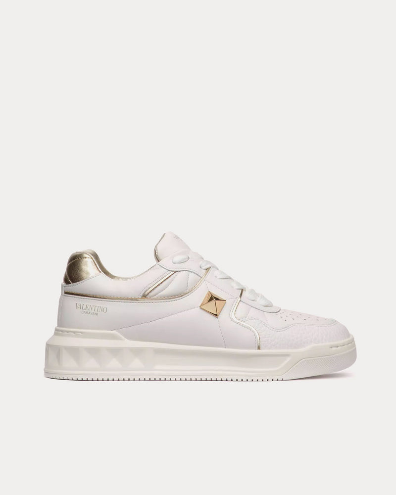 Valentino One Stud Calfskin White / Platinum Low Top Sneakers - 1