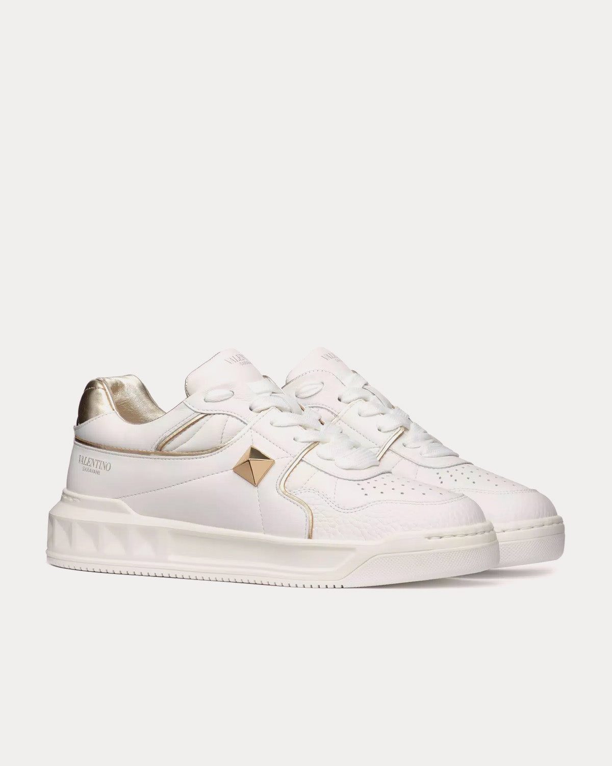 Valentino One Stud Calfskin White / Platinum Low Top Sneakers - 3