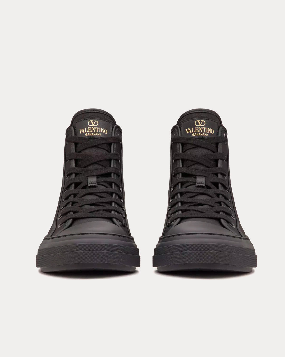 Valentino Totaloop Nylon / Leather Black High Top Sneakers - 2