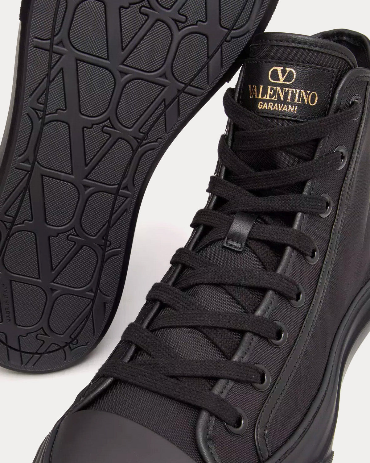 Valentino Totaloop Nylon / Leather Black High Top Sneakers - 4