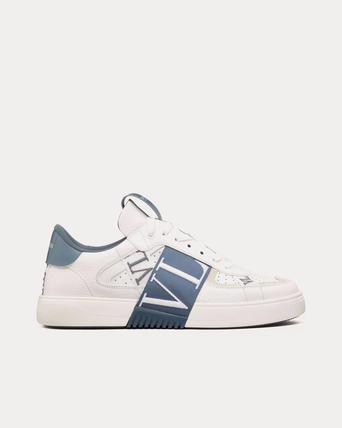 Valentino VL7N Calfskin & Fabric Banded White / Blue Low Top Sneakers - 1