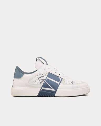 Valentino VL7N Calfskin & Fabric Banded White / Blue Low Top Sneakers