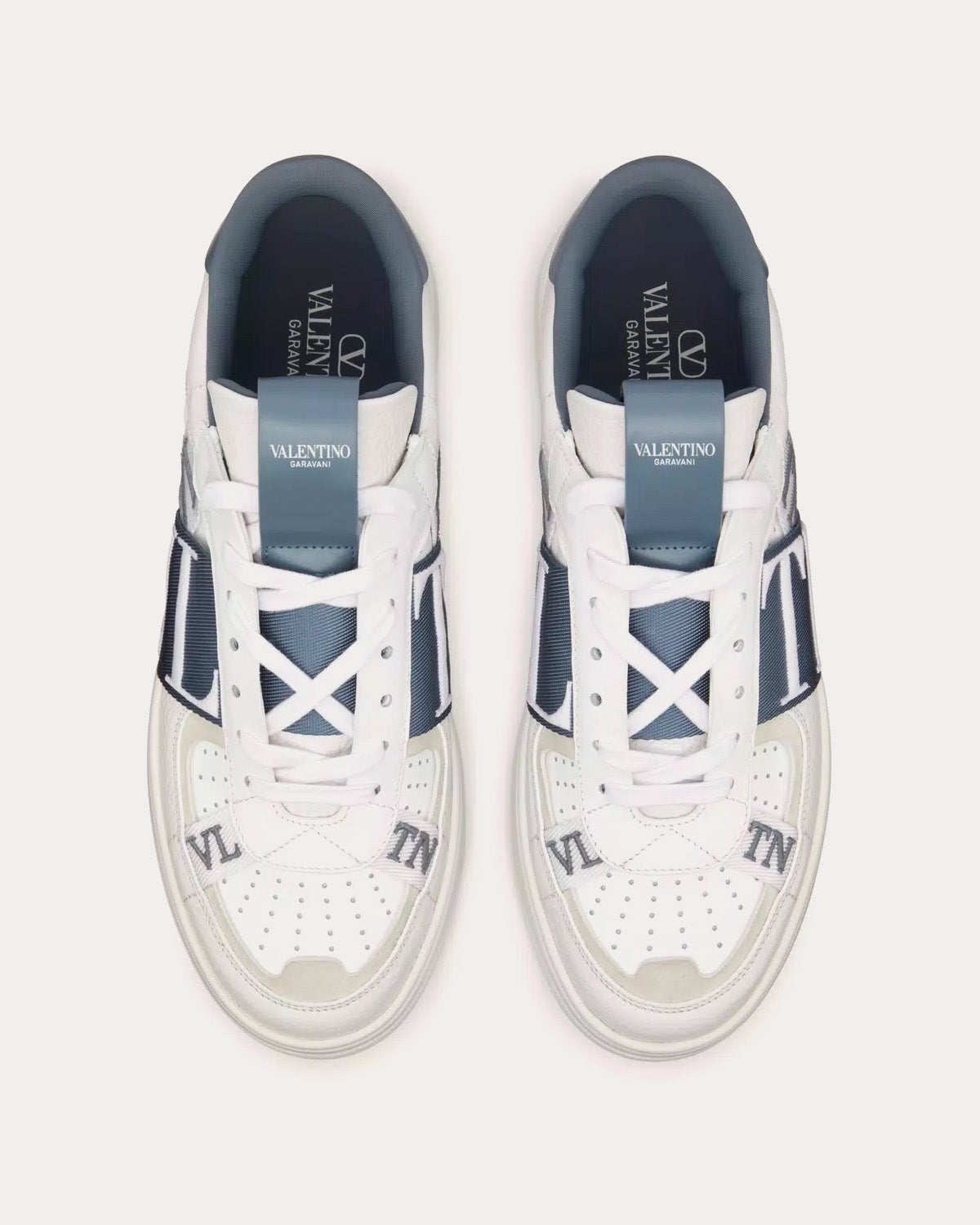 Valentino VL7N Calfskin & Fabric Banded White / Blue Low Top Sneakers - 2