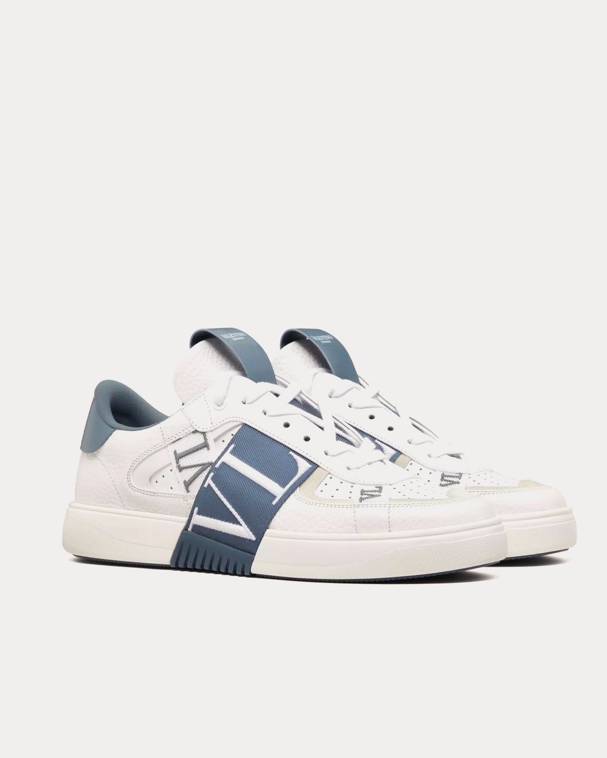 Valentino VL7N Calfskin & Fabric Banded White / Blue Low Top Sneakers - 3