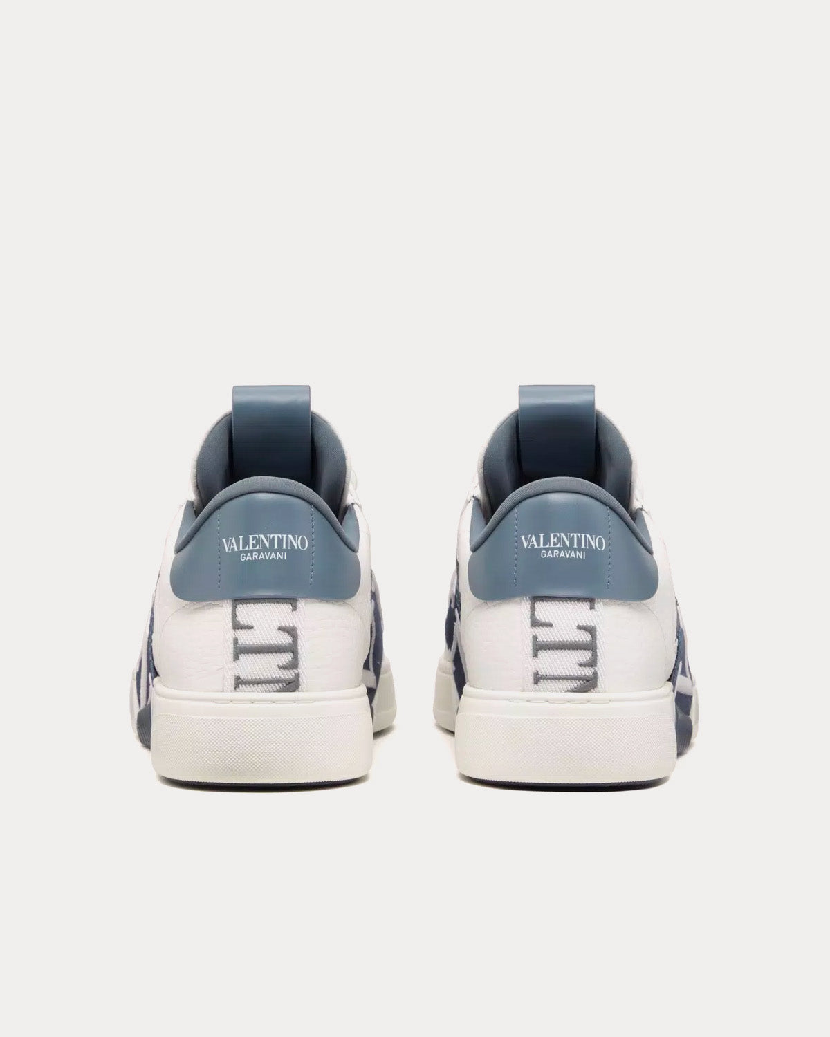 Valentino VL7N Calfskin & Fabric Banded White / Blue Low Top Sneakers - 4