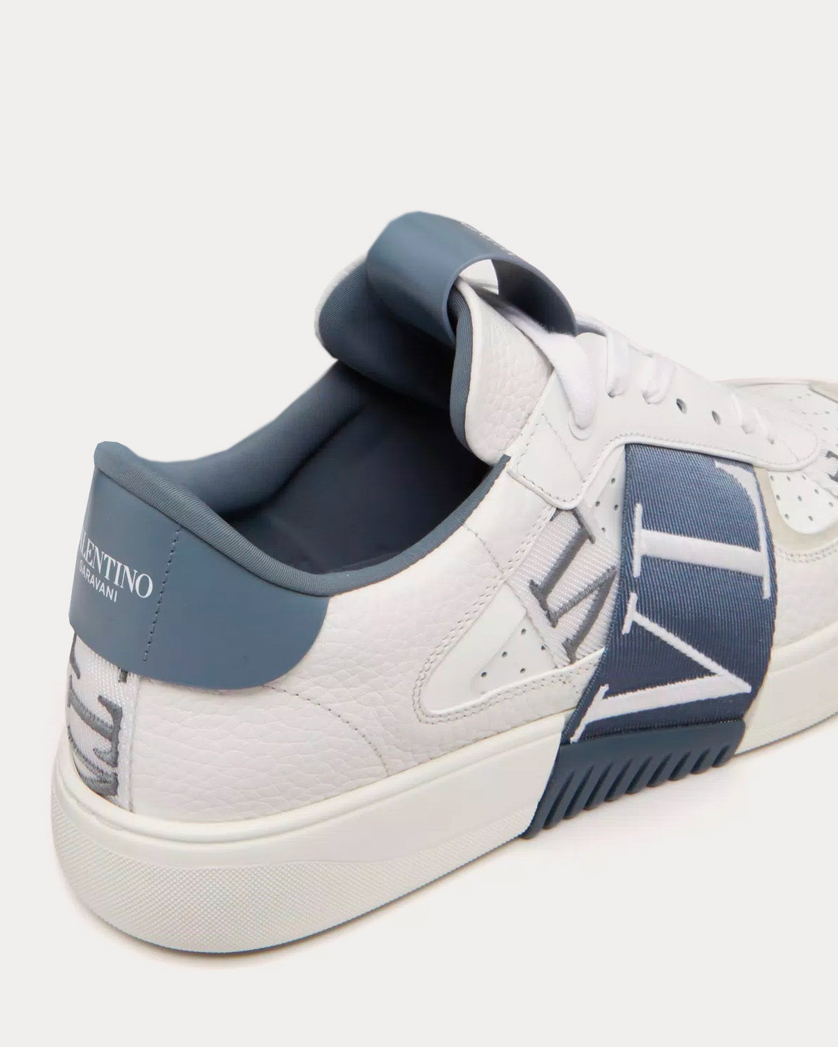 Valentino VL7N Calfskin & Fabric Banded White / Blue Low Top Sneakers - 5