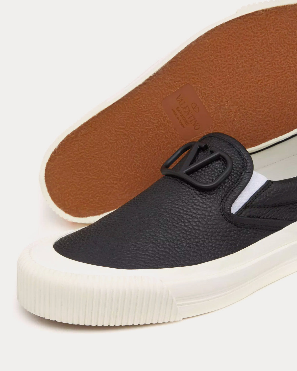 Valentino VLogo Signature Calfskin Leather Black Slip On Sneakers - 4