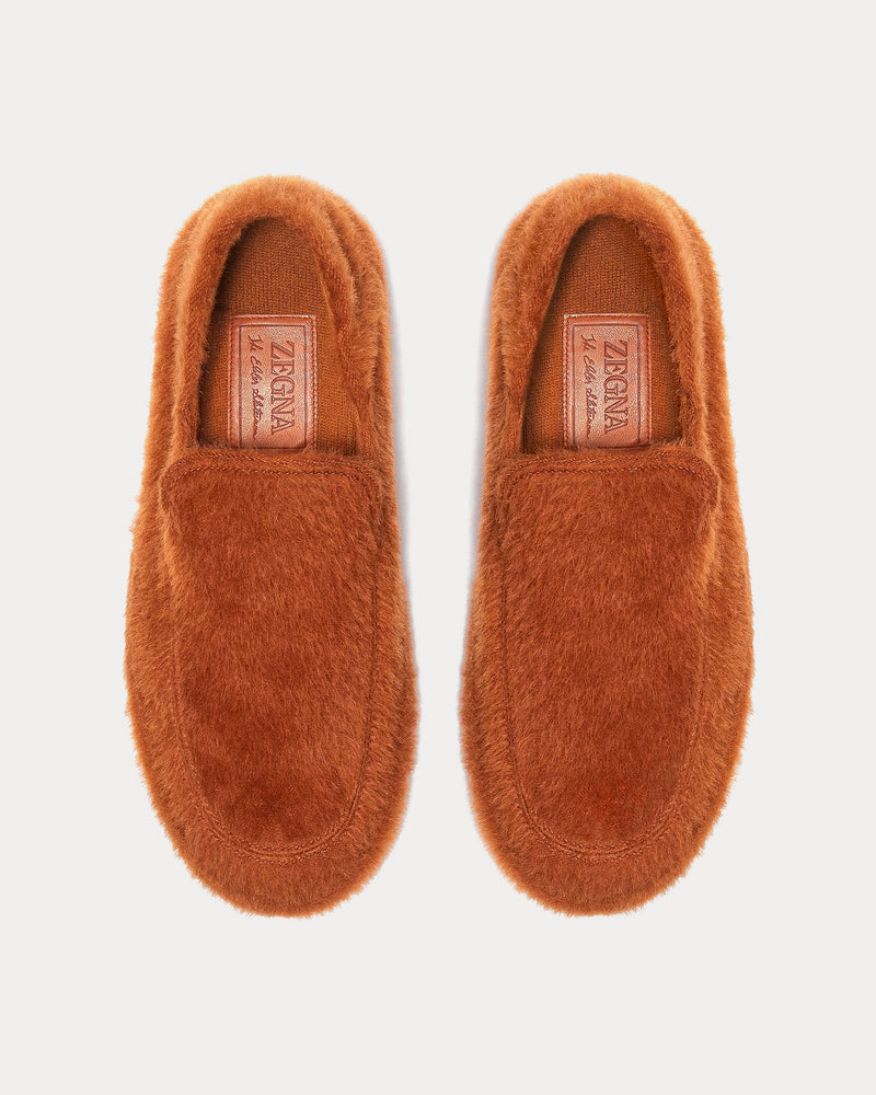 Zegna x The Elder Statesman Alpaca & Wool Dark Brown Slippers - 2