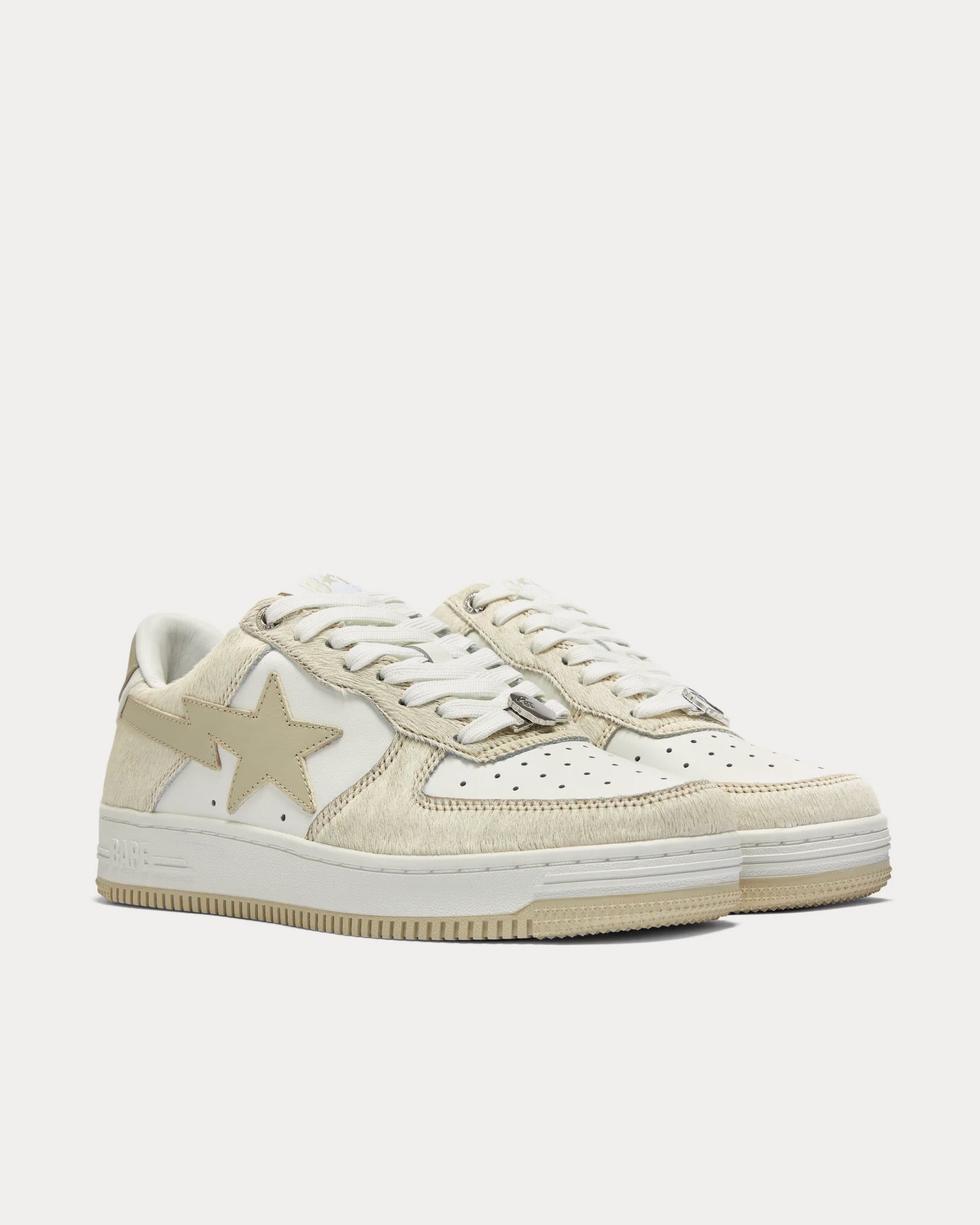 A Bathing APE Bape Sta #1 Ponyhair Beige / White Low Top Sneakers - 3