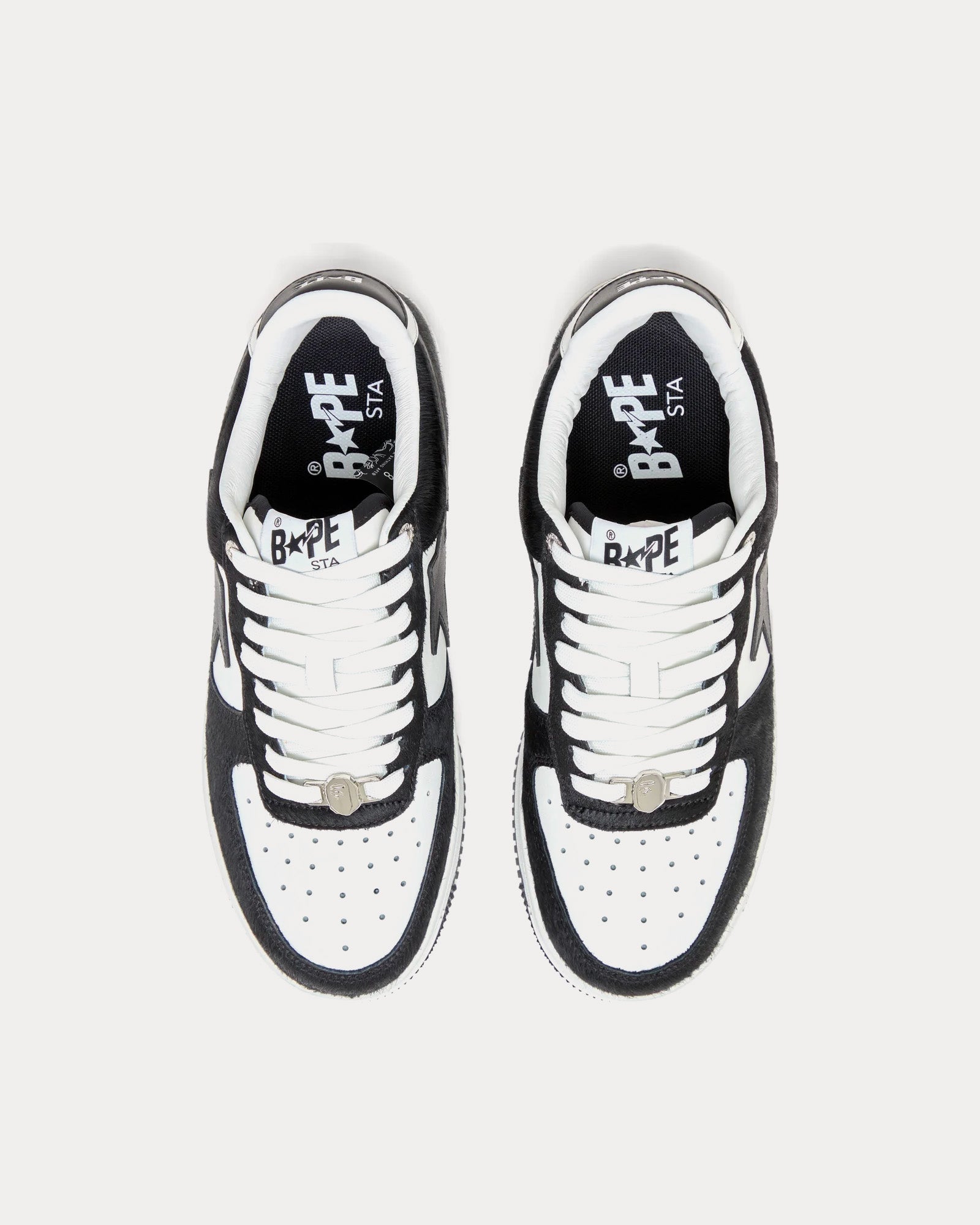 A Bathing APE Bape Sta #1 Ponyhair Black / White Low Top Sneakers - 3