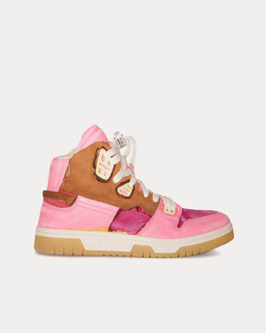 Acne Studios 08sthlm Destroyed Leather Pink / Beige High Top Sneakers