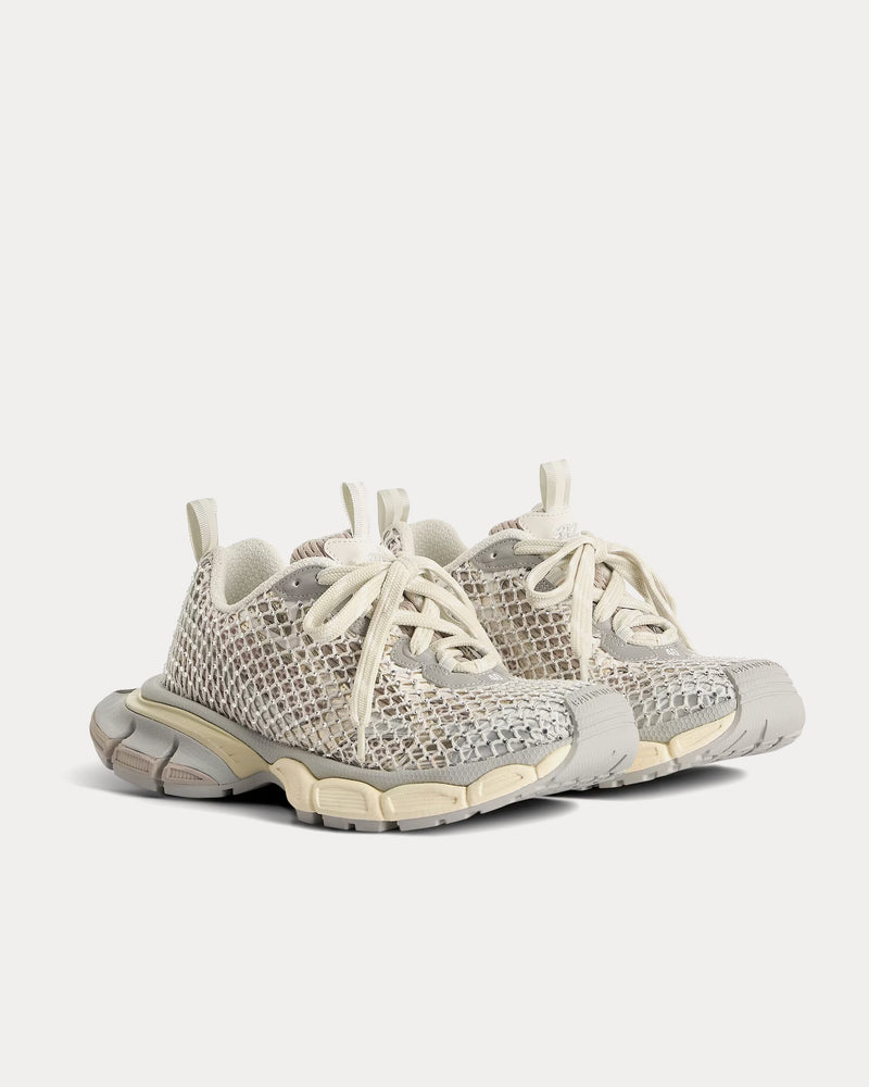 Balenciaga 3XL Fishnet Crystal Mesh, Polyurethane, Polyester with Rhinestone Eggshell Low Top Sneakers - 3