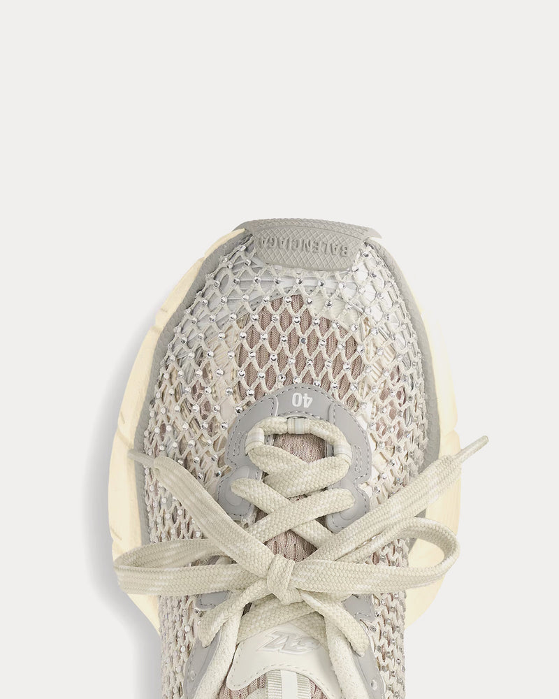 Balenciaga 3XL Fishnet Crystal Mesh, Polyurethane, Polyester with Rhinestone Eggshell Low Top Sneakers - 5