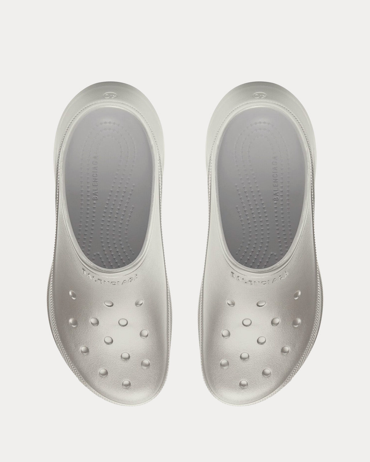 Balenciaga x Crocs Rubber Mule Silver Slip Ons - 2