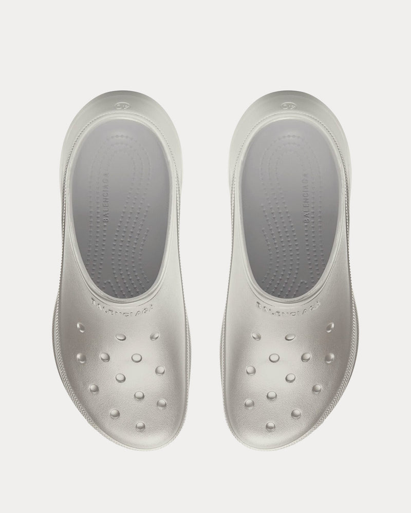 Balenciaga x Crocs Rubber Mule Silver Slip Ons - 2