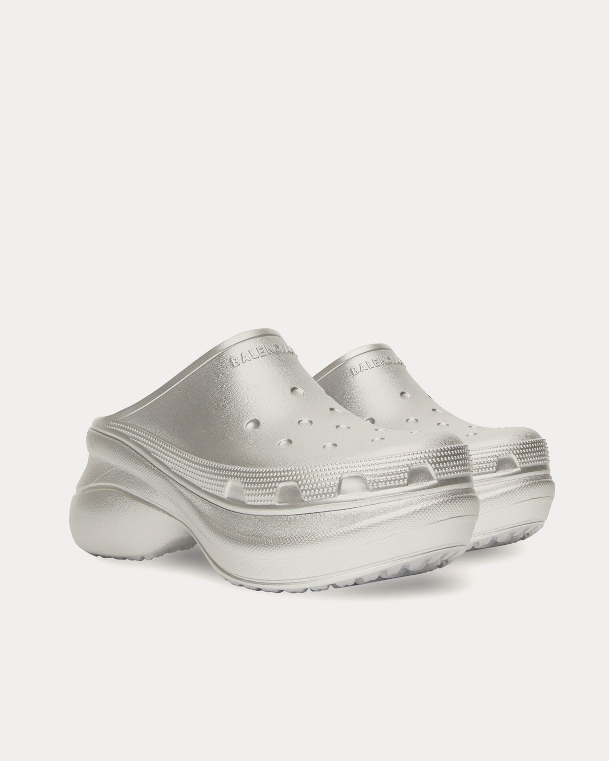 Balenciaga x Crocs Rubber Mule Silver Slip Ons - 3