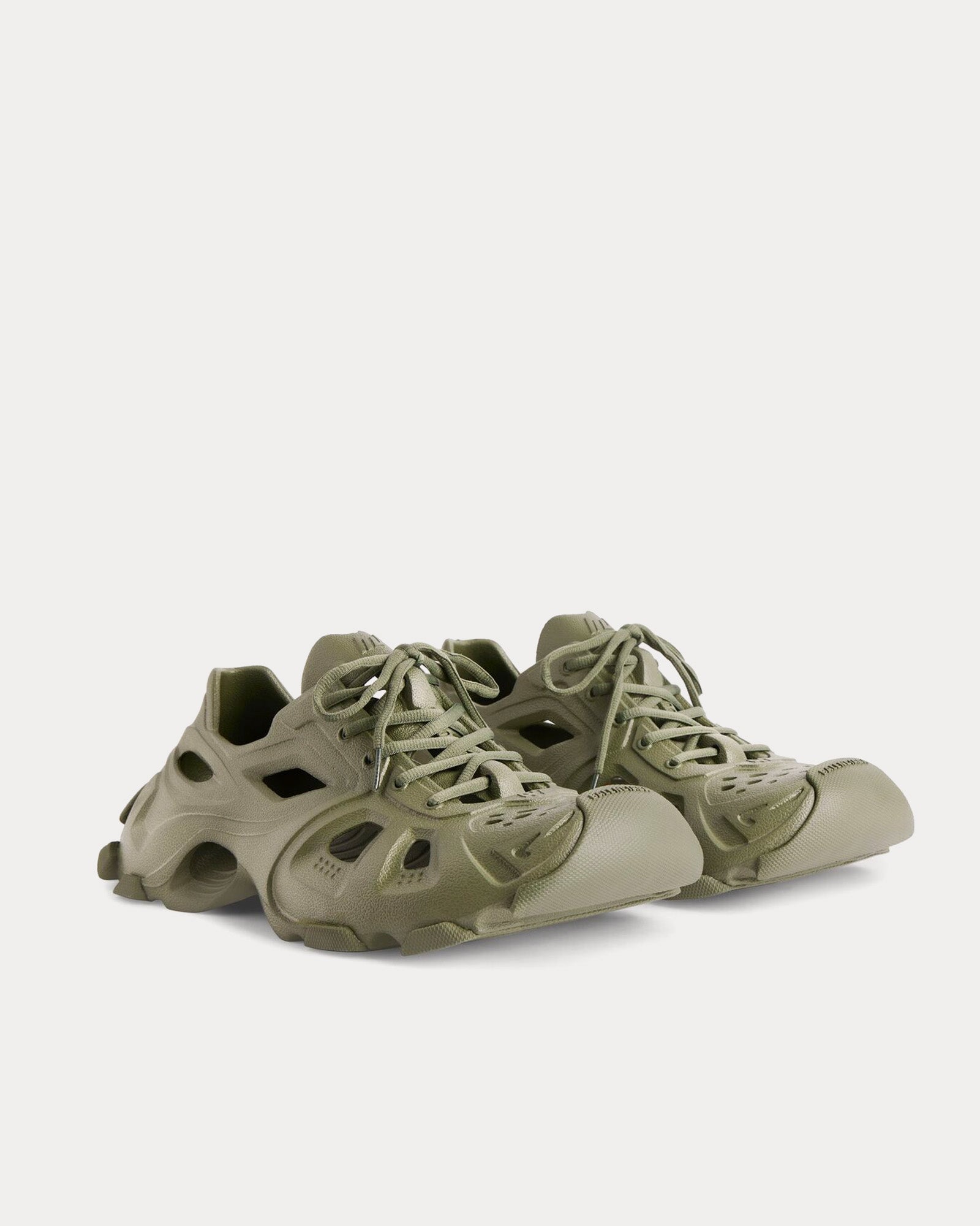 Balenciaga HD Lace-Up Rubber Khaki Low Top Sneakers - 2