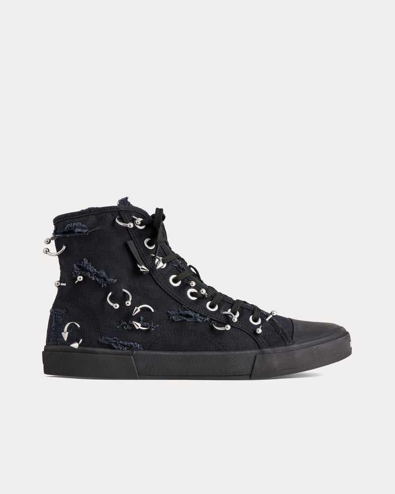 Balenciaga Paris Destroyed Canvas with Piercings Black High Top Sneakers - 1