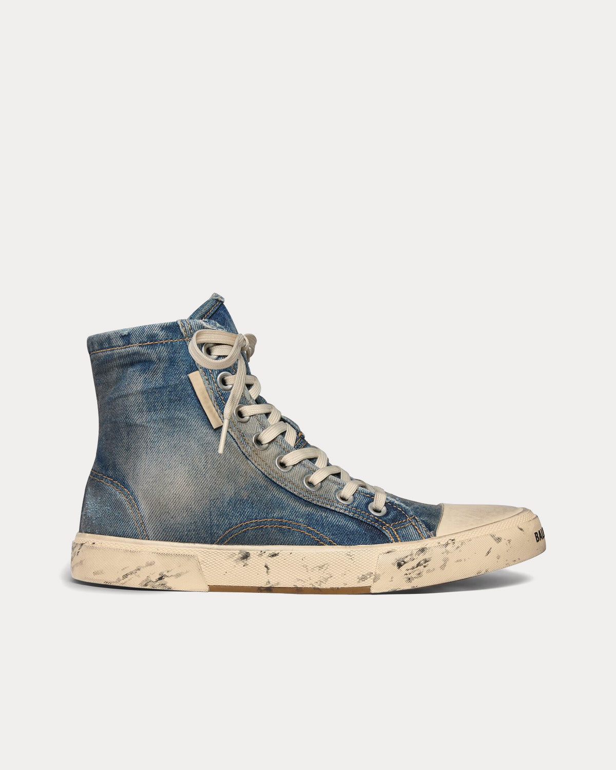 Balenciaga Paris Destroyed Denim & Rubber Blue High Top Sneakers - 1