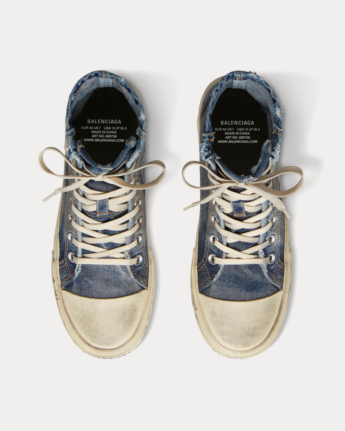 Balenciaga Paris Destroyed Denim & Rubber Blue High Top Sneakers - 2