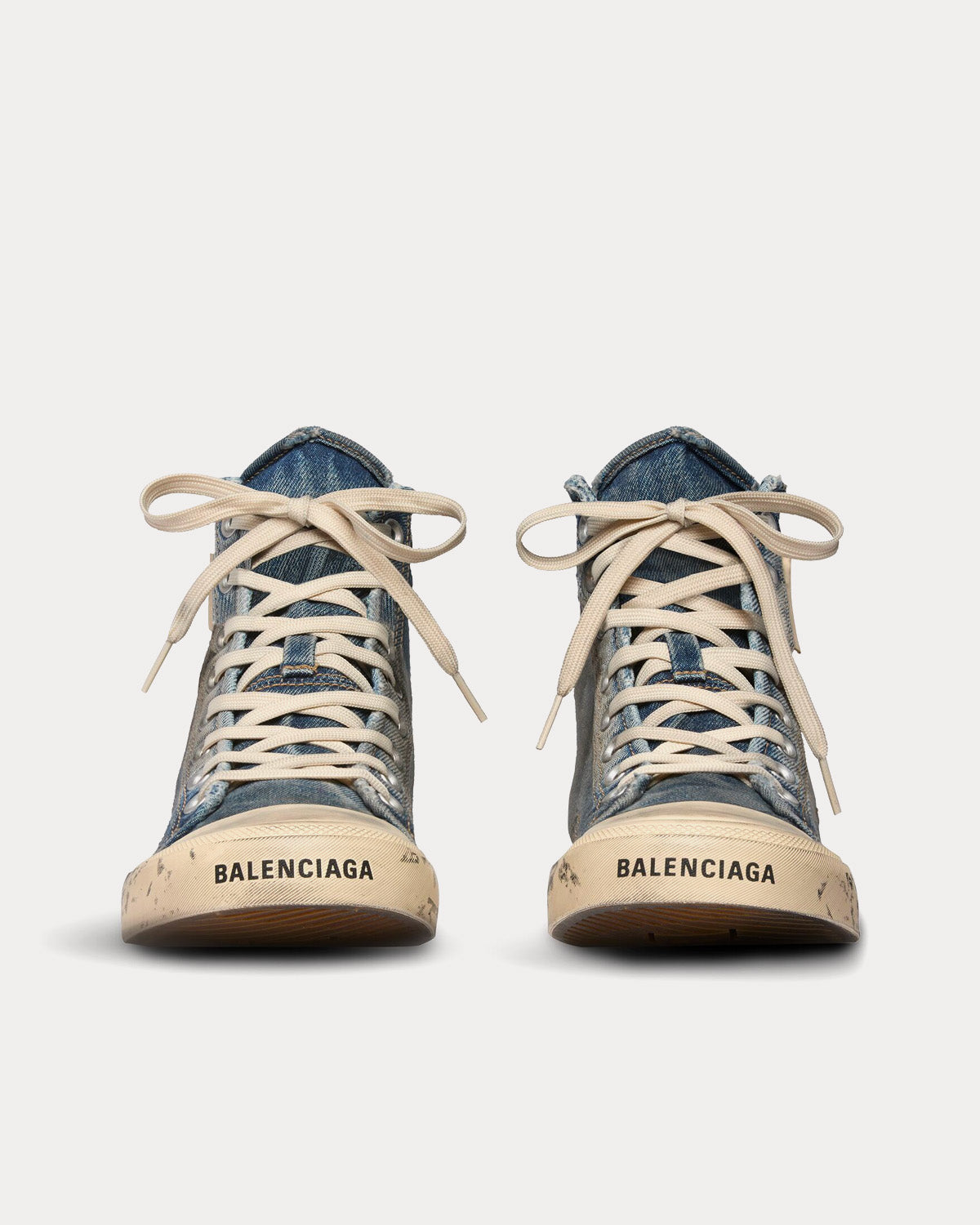 Balenciaga Paris Destroyed Denim & Rubber Blue High Top Sneakers - 3