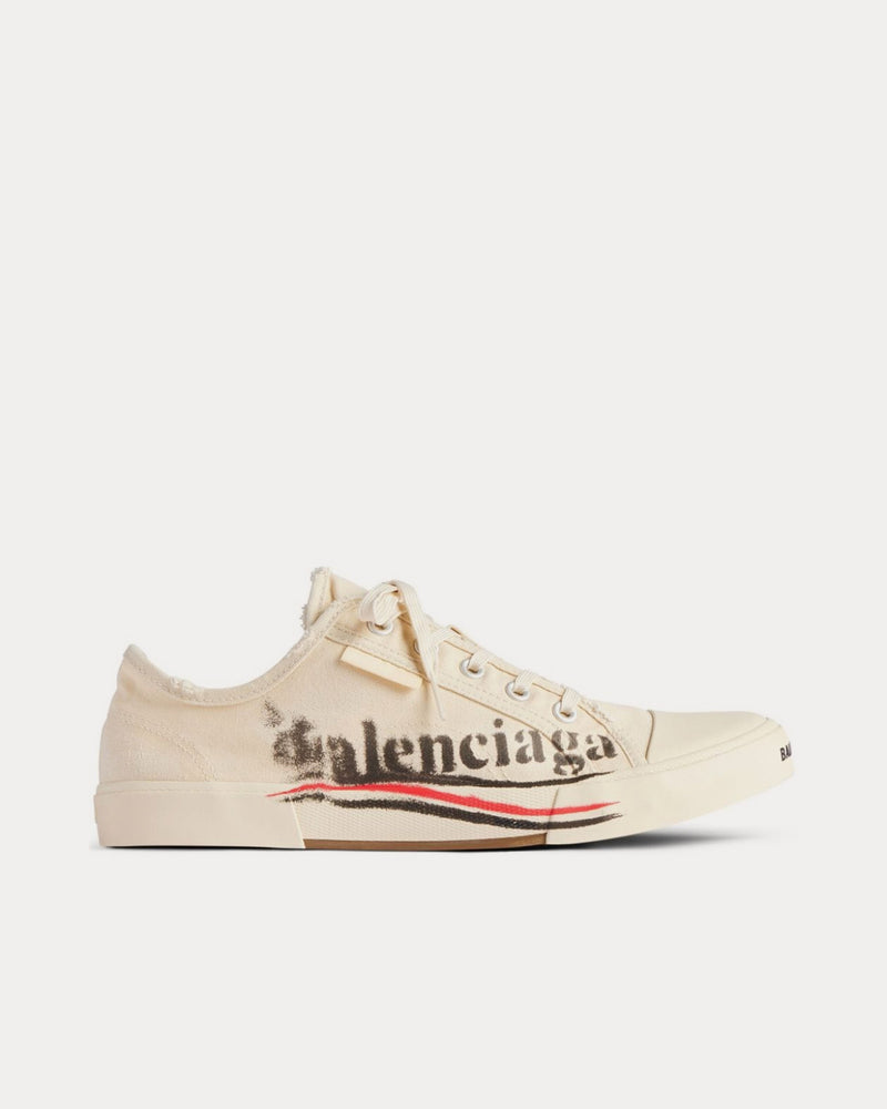 Balenciaga Paris Logo Light Beige Low Top Sneakers - 1