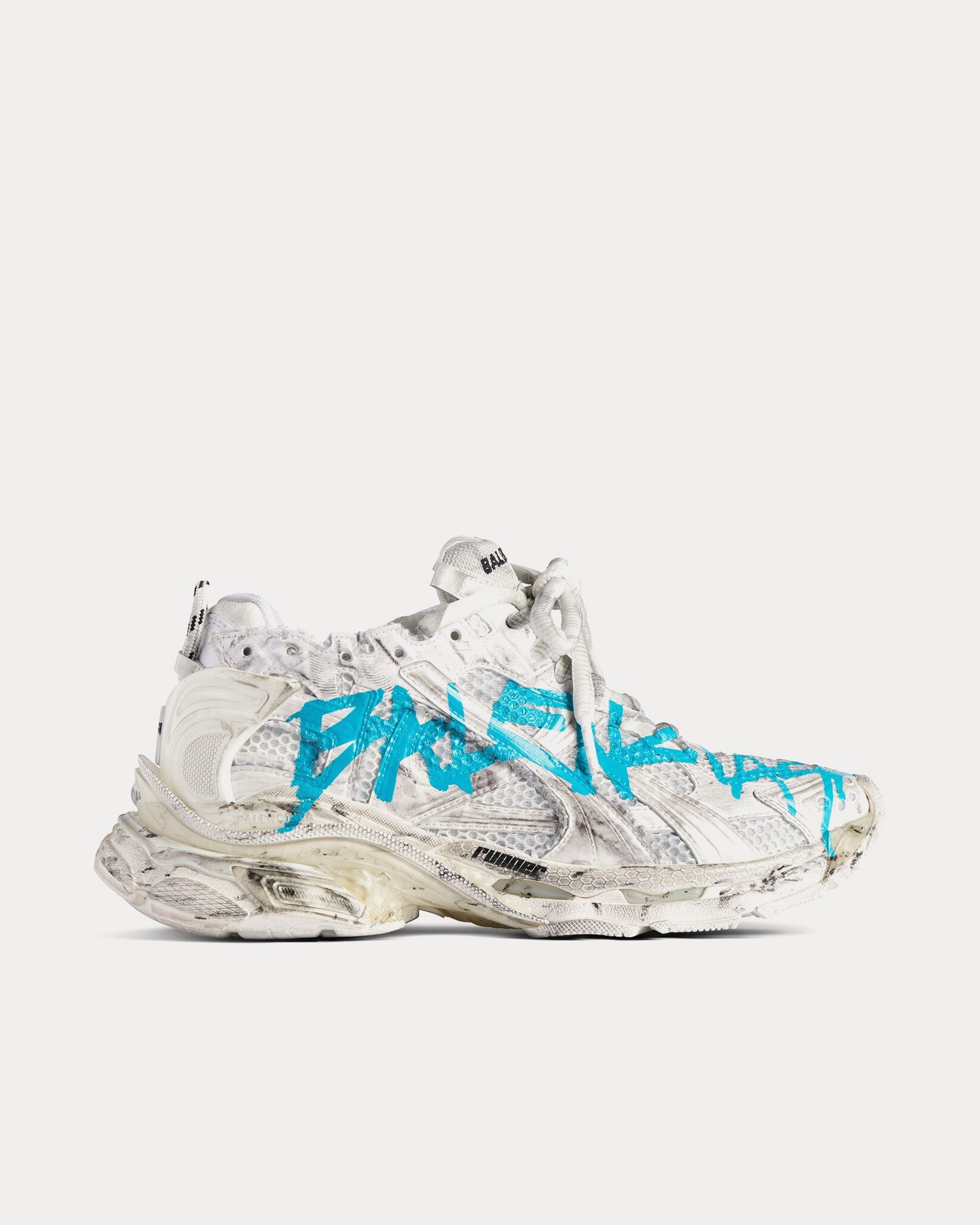 Balenciaga Runner Graffiti Mesh & Nylon White / Blue Low Top Sneakers - 1