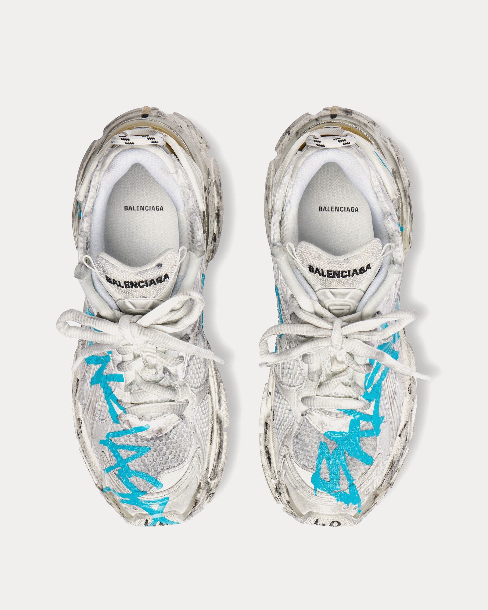 Balenciaga Runner Graffiti Mesh & Nylon White / Blue Low Top Sneakers - 2