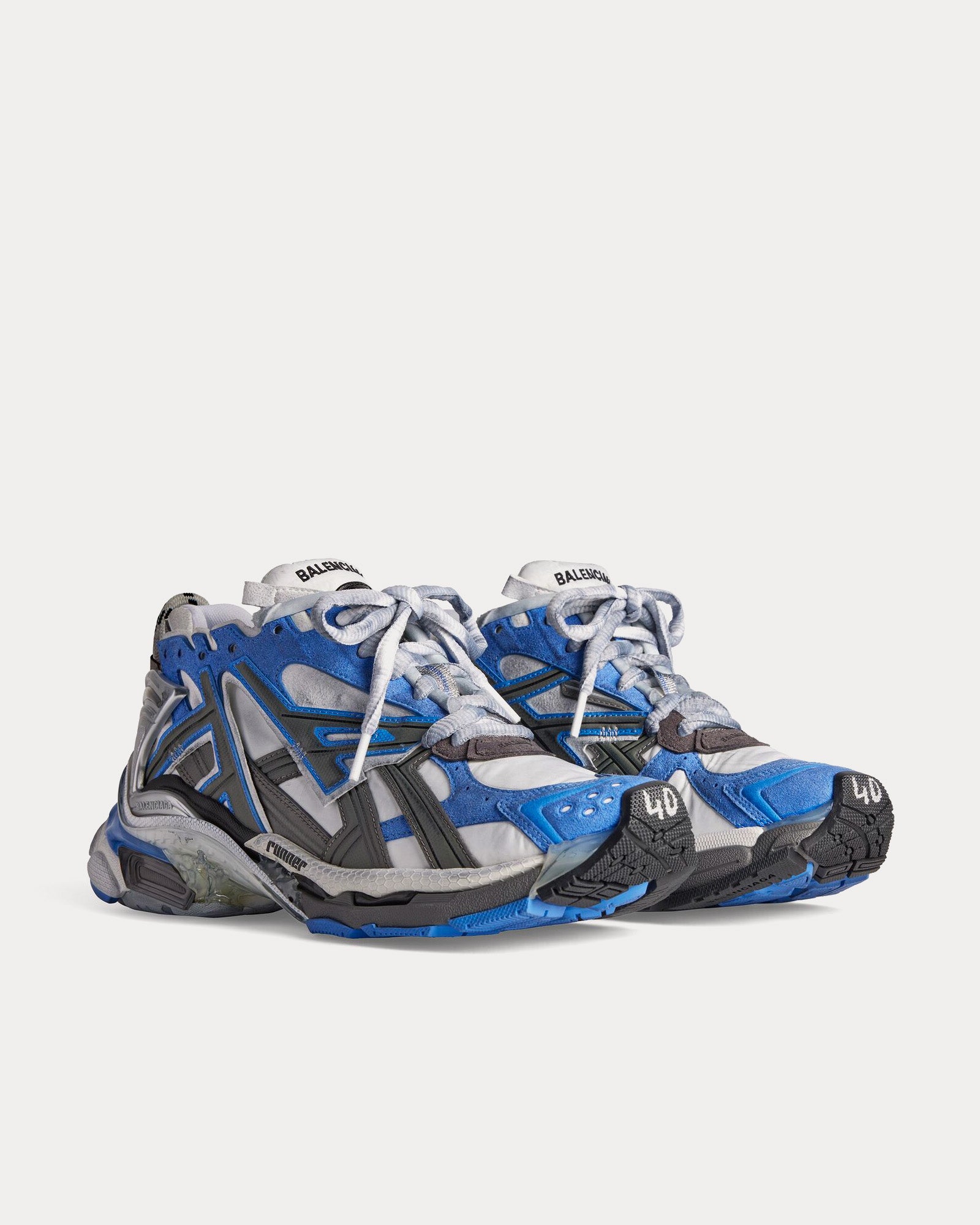 Balenciaga Runner Nylon & Suede-Like Blue / White / Grey Low Top Sneakers - 3