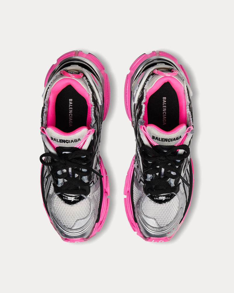 Balenciaga Runner Mesh & Nylon Silver / Black / Neon Pink Low Top Sneakers - 2