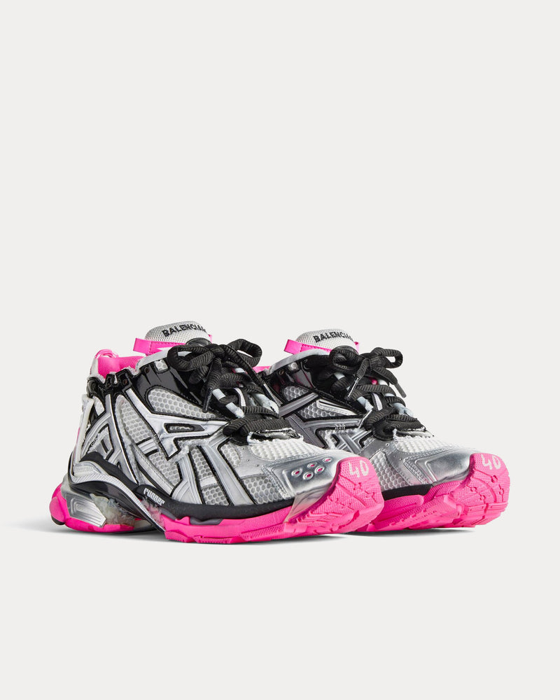 Balenciaga Runner Mesh & Nylon Silver / Black / Neon Pink Low Top Sneakers - 3