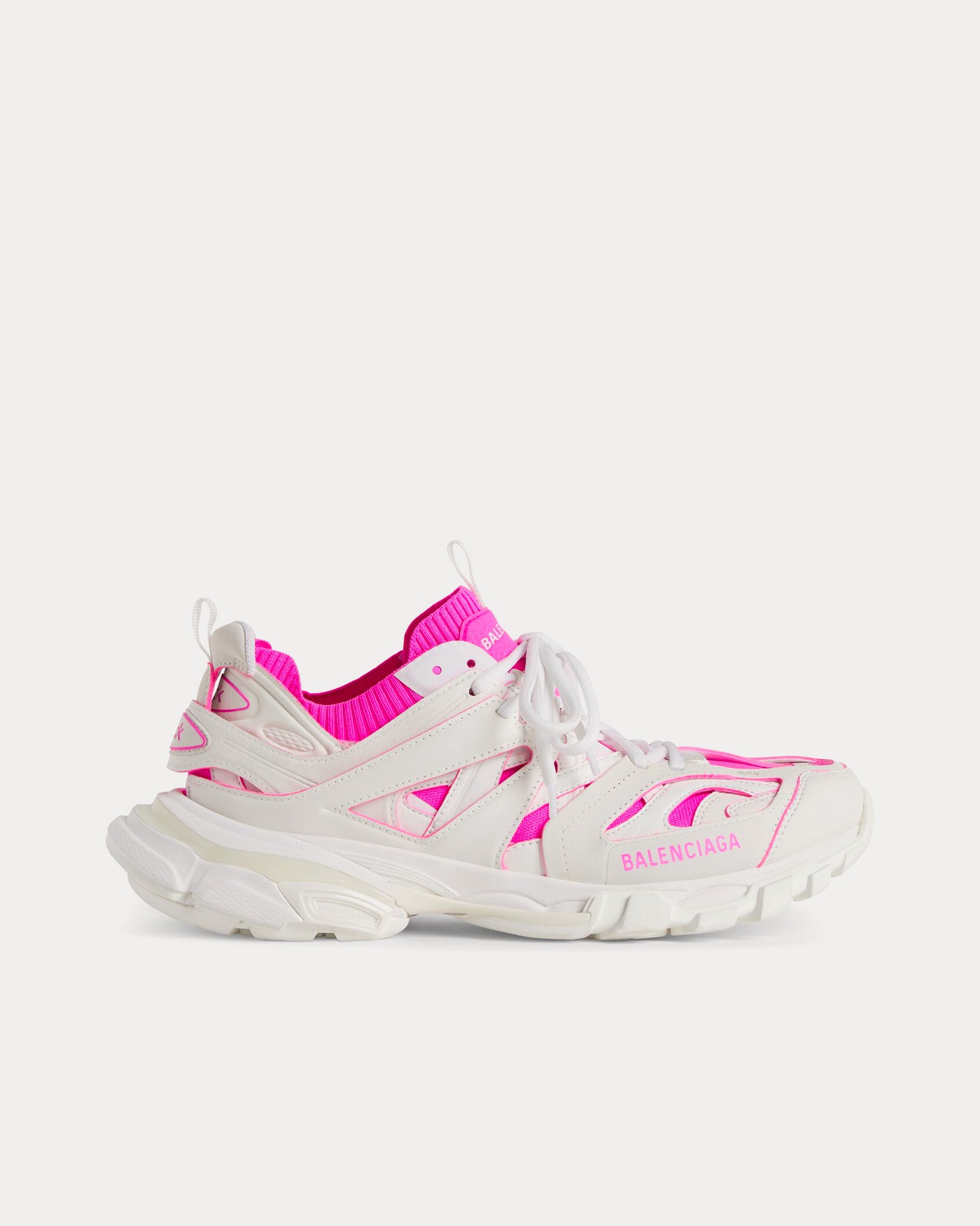 Balenciaga Track Sock Nylon & Knit White / Neon Pink Low Top Sneakers - 1