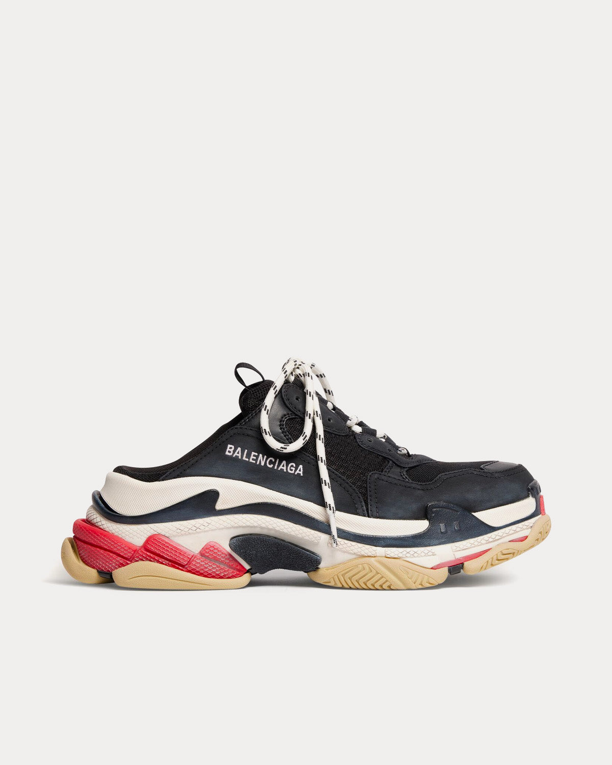 Balenciaga Triple S Mule Double Foam & Mesh Black / White / Red Slip On Sneakers - 1