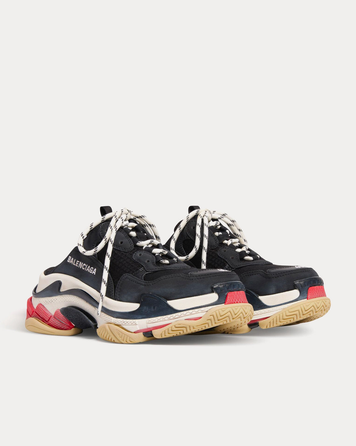 Balenciaga Triple S Mule Double Foam & Mesh Black / White / Red Slip On Sneakers - 3