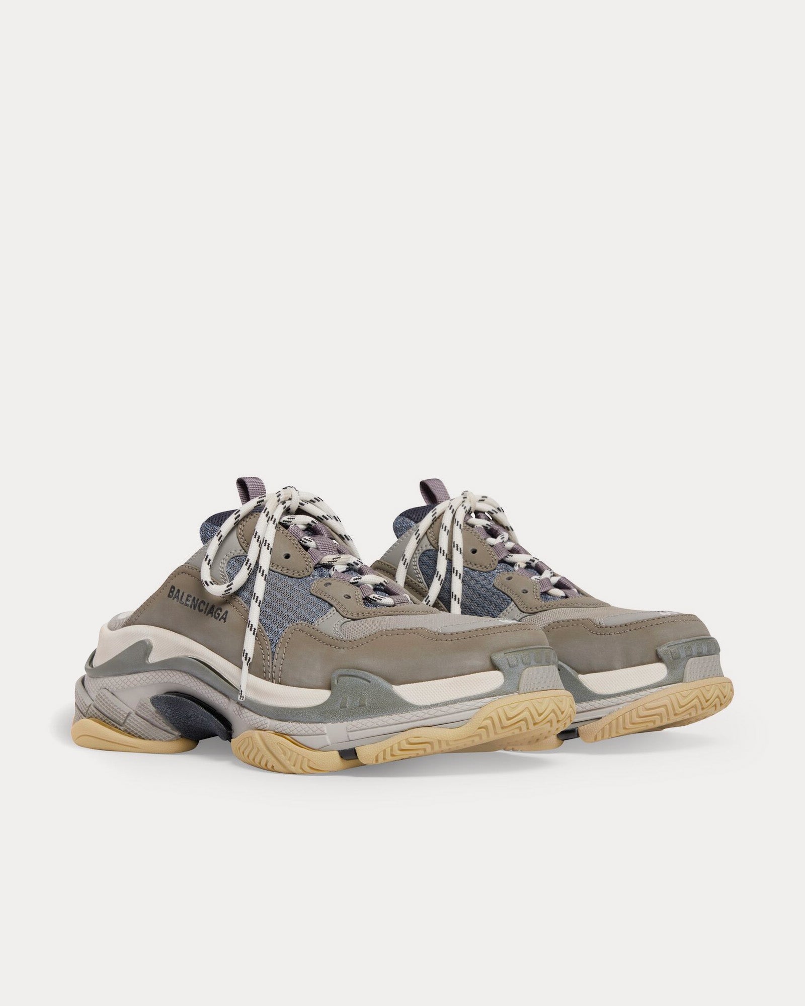 Balenciaga Triple S Mule Double Foam & Mesh Grey / Blue Slip On Sneakers - 3