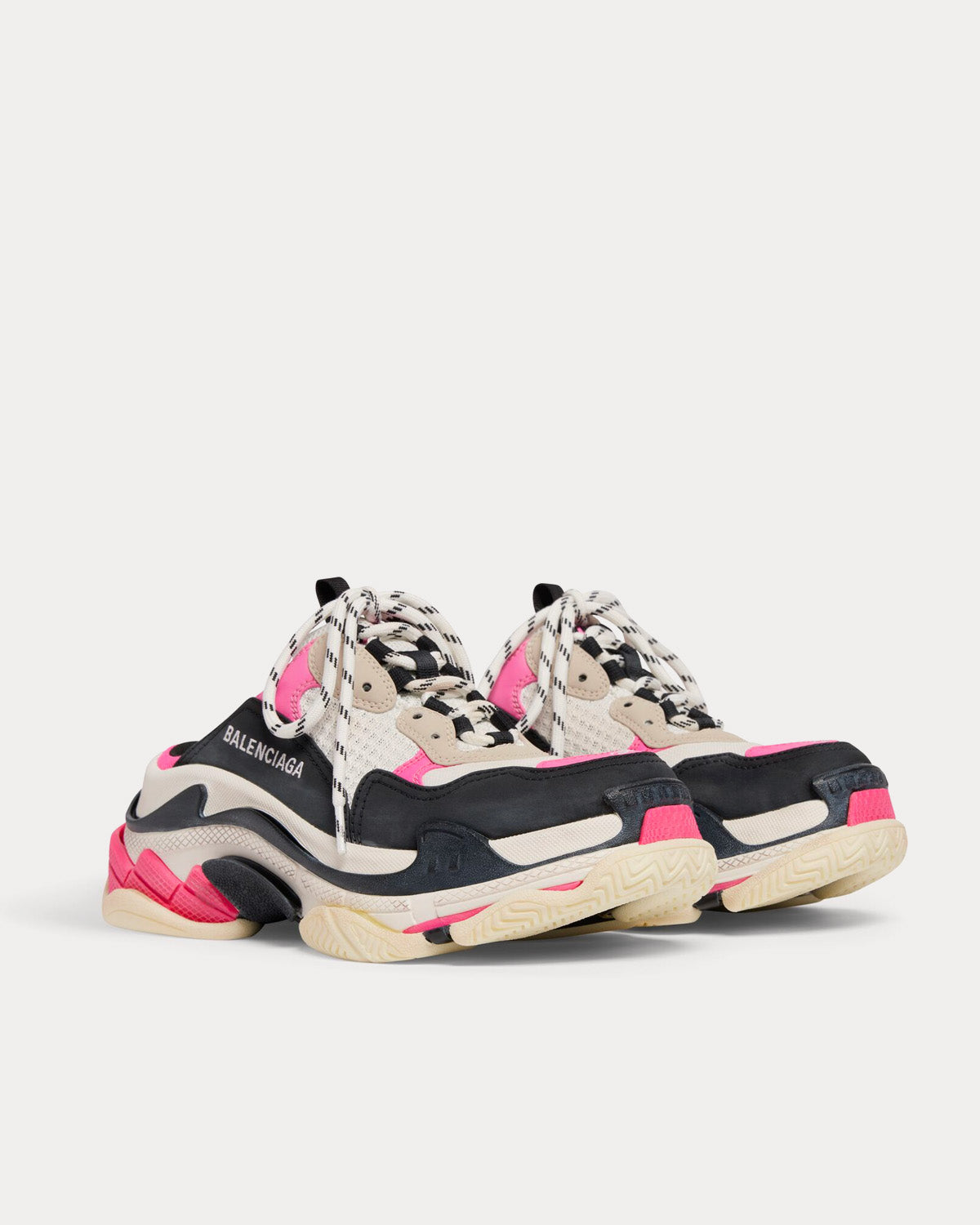 Balenciaga Triple S Mule Double Foam & Mesh White / Pink / Black Slip On Sneakers - 3