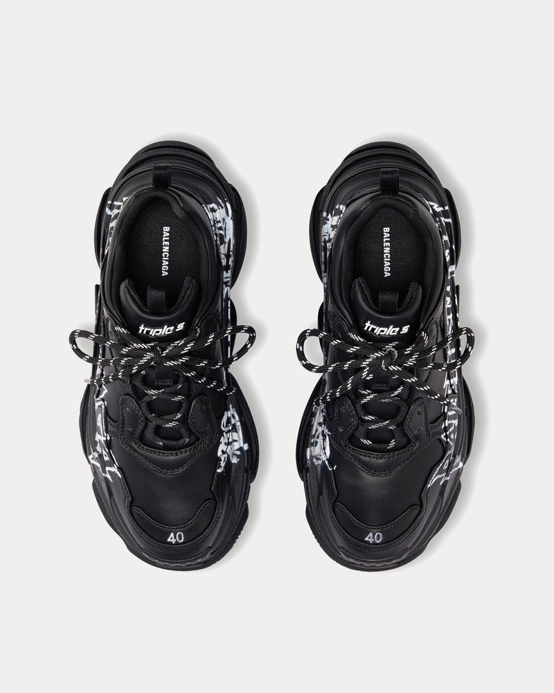 Balenciaga Triple S DIY Metal Artwork Printed Cowskin Black / White Low Top Sneakers - 2