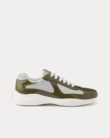 Prada America's Cup Patent Leather Loden Green / Silver Low Top Sneakers