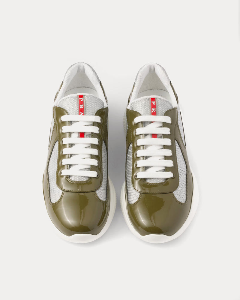 Prada America's Cup Patent Leather Loden Green / Silver Low Top Sneakers - 2