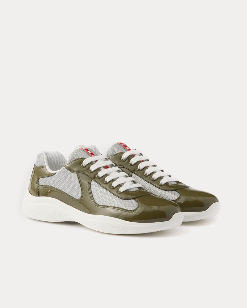 Prada America's Cup Patent Leather Loden Green / Silver Low Top Sneakers - 3