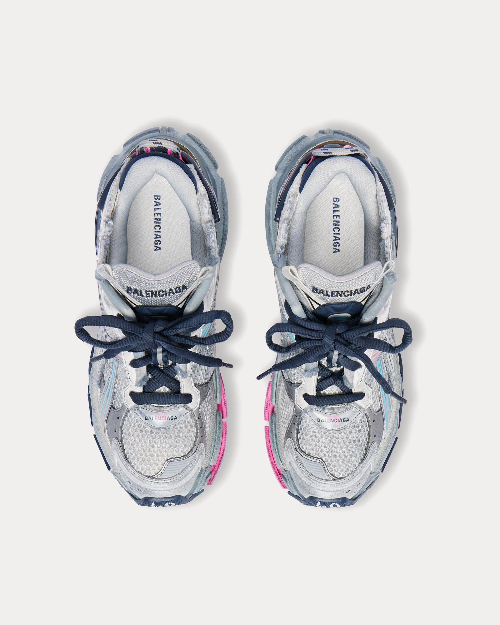 Balenciaga Runner Polyurethane & Polyester Mesh Eggshell / Grey / Pink / Blue Low Top Sneakers - 2