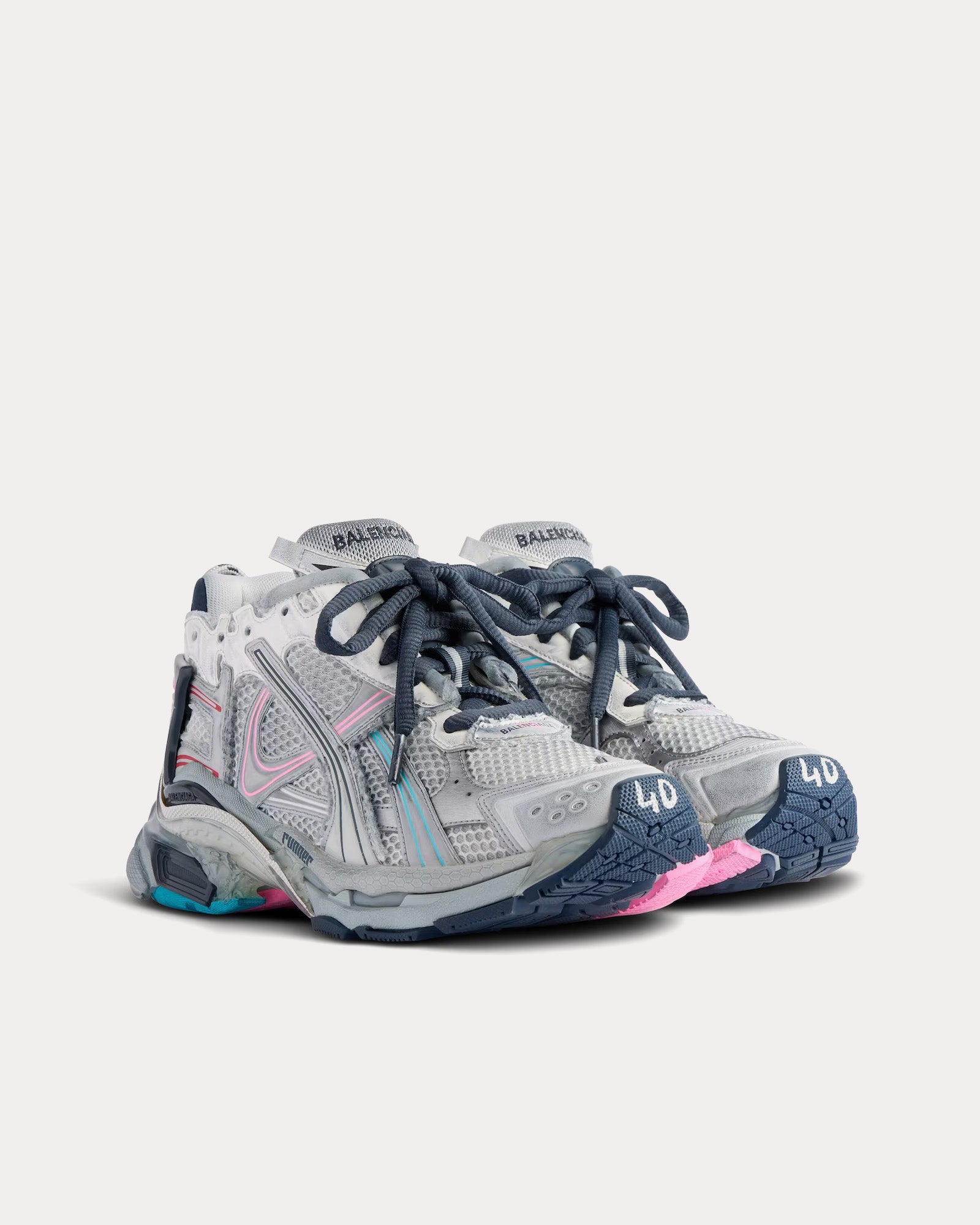 Balenciaga Runner Polyurethane & Polyester Mesh Eggshell / Grey / Pink / Blue Low Top Sneakers - 3