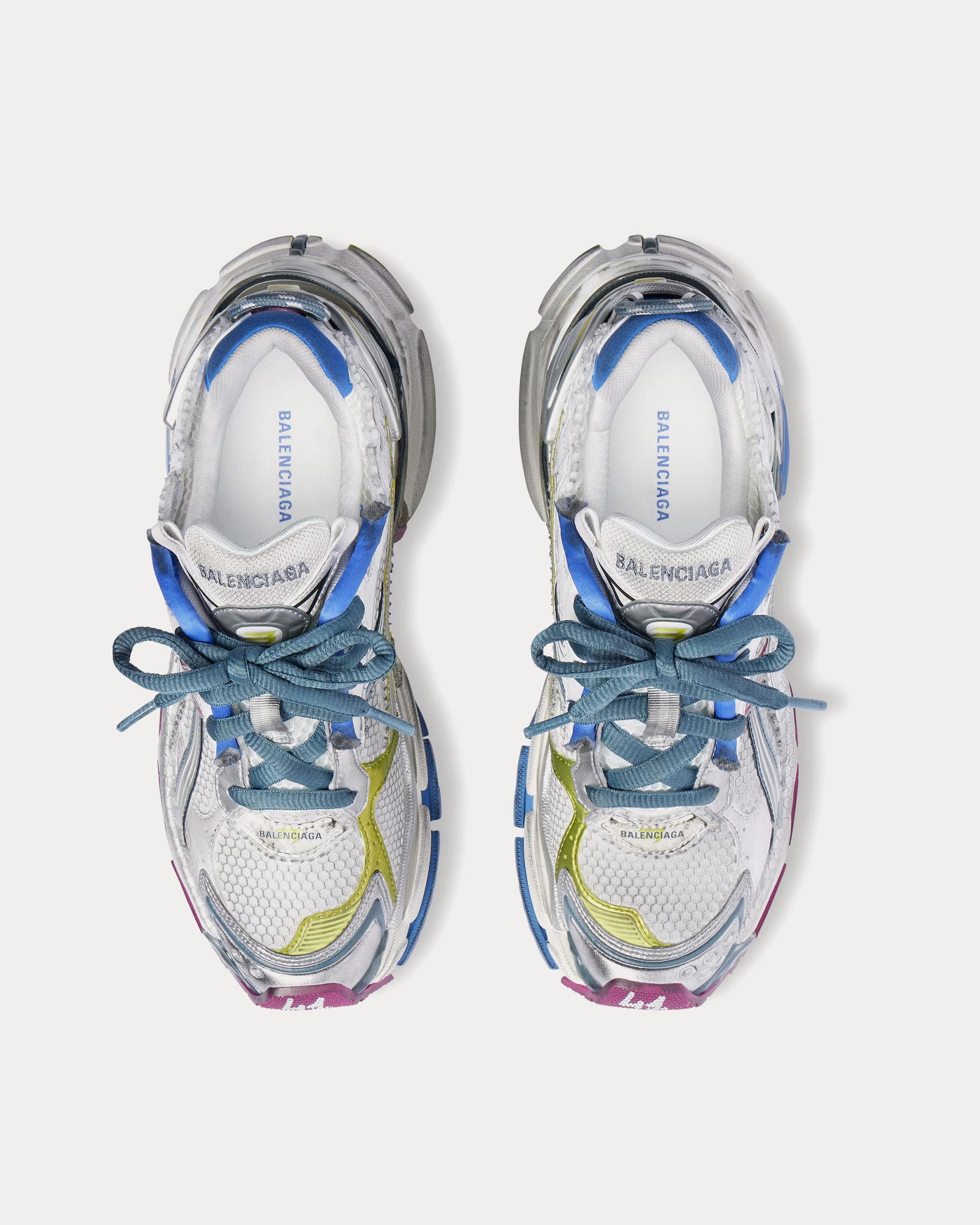 Balenciaga Runner Mesh & Nylon White / Blue / Purple / Yellow Low Top Sneakers - 2